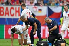 Zraněný Patrik Schick v zápase Eura 2024 Gruzie - Česko