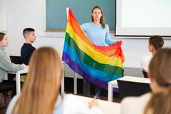 LGBT, vlajka, škola, učitel, ilustrační