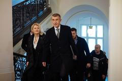 Jana Nagyová (bývalá poradkyně Andreje Babiše) a Andrej Babiš, předseda hnutí ANO a bývalý premiér u Městského soudu v Praze, kde se projednává kauza Čapí hnízdo, Praha, 14. února 2024