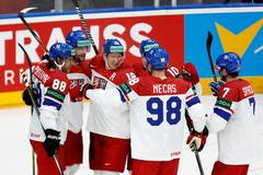 Češi slaví gól v zápase MS 2024 Česko - Kanada