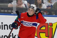 Stian Solberg slaví gól v zápase MS 2024 Česko - Norsko