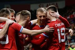 Češi slaví gól v kvalifikaci ME 2024 Česko - Polsko