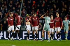 fotbal Liga mistrů Champions League - Sparta Praha v Atlético Madrid, smutek hráčů Sparty