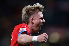 Pavel Šulc slaví gól v zápase Ligy národů Česko - Ukrajina