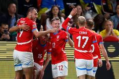 Češi slaví gól v zápase Ligy národů Česko - Ukrajina