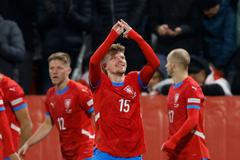 Pavel Šulc slaví gól v zápase Ligy národů Česko - Gruzie