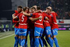 Češi slaví gól v zápase Ligy národů Česko - Gruzie