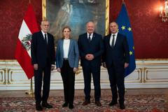 Christian Stocker, Andreas Babler, Beate Meinl-Reisingerová, Alexander Van der Bellen