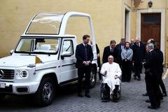 Pope Francis receives a new open popemobile at the Vatican