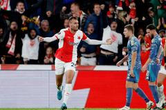 Tomáš CHorý slaví gól v zápase EL Slavia - Ajax