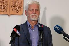 Prezident Petr Pavel na archivním snímku na tiskové konferenci v Bruntále; květen 2025