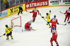 Lucas Raymond slaví gól ve čtvrtfinále MS 2025 Česko - Švédsko