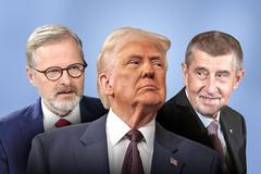 koláž - Fiala, Trump, Babiš