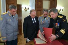 Vladimir Putin, Valerij Gerasimov, Igor Kosťukov a Sergej Šojgu