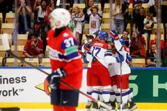 Češi slaví gól v zápase MS 2025 Česko - Norsko