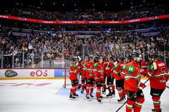 Maďarští hokejisté po zápase proti Kanadě před MS 2025