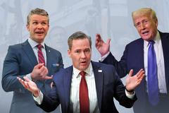 koláž - Hegseth, Waltz, Trump