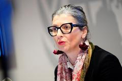 FILE PHOTO: UN Special Rapporteur Francesca Albanese gives a press conference, in Copenhagen