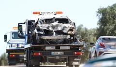 Wreckage removed from the crash site where the Spanish footballer Jose Antonio Reyes died in a traffic accident, is seen placed on a truck in Utrera
