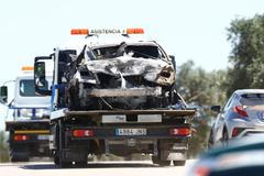 Wreckage removed from the crash site where the Spanish footballer Jose Antonio Reyes died in a traffic accident, is seen placed on a truck in Utrera
