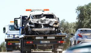 Wreckage removed from the crash site where the Spanish footballer Jose Antonio Reyes died in a traffic accident, is seen placed on a truck in Utrera