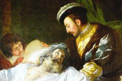 Obraz / François-Guillaume Ménageot / The Death of Leonardo da Vinci in the Arms of Francis I