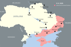 Mapa Ukrajina, území kontrolované Ruskem