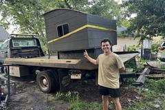 auto, dům, stavba, domeček, nákladní auto, život, nomád