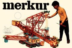 Obal stavebnice Merkur po roce 1970 legendární chlapeček s rypadlem