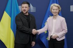 EU's von der Leyen greets Zelenskiy in Brussels