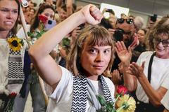 Gaza, flotila, Greta Turnbergová, Global Sumud Flotilla, plachetnice, letiště, Řecko, vyhoštění