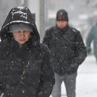 žena, bunda, kapuce, sníh, sněžení