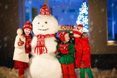 vánoce, děti, sníh, sněhulák