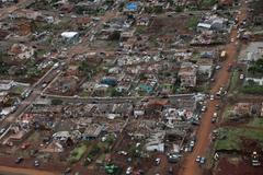 Aerial view of destroyed homes after tornado hits Rio Bonito do Iguacu