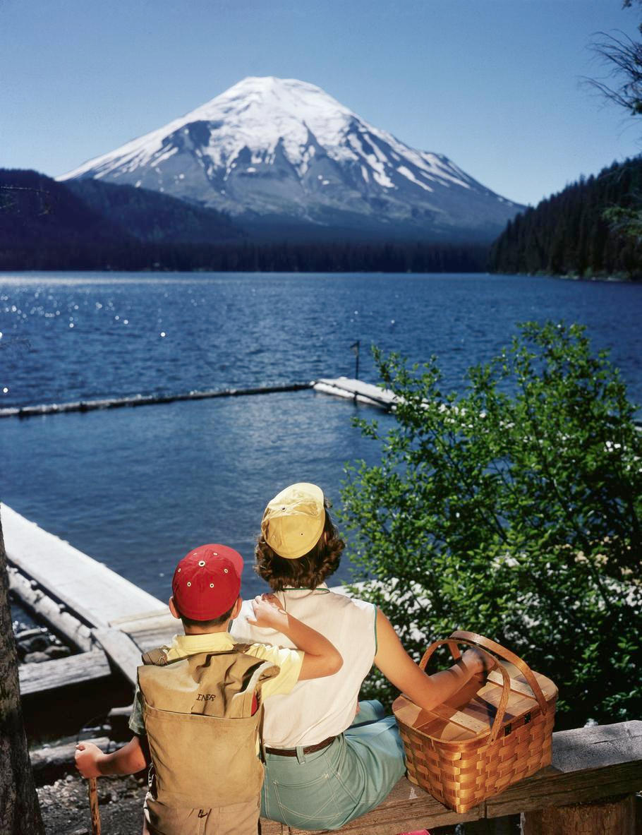 Mother and Boy Look at Mount Saint Helens