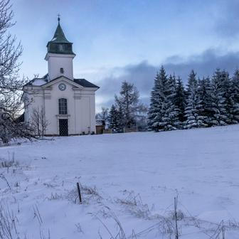 Kostel Nanebevzetí Panny Marie, sníh, mráz, zima