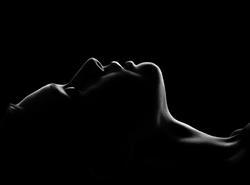 Sad,Woman,Profile,Silhouette,On,Black,Background,Closed,Eyes,,Monochrome