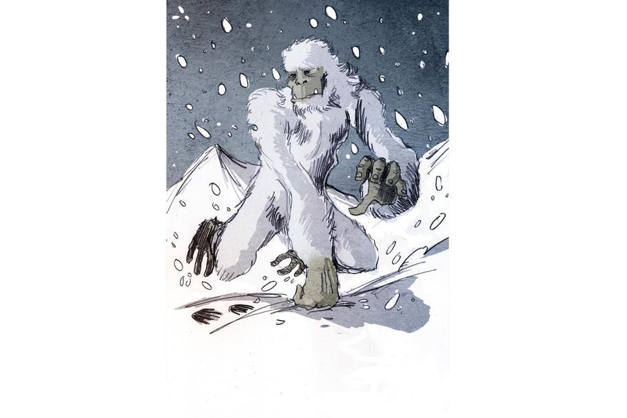 Umělecké ztvárnění yettiho, legendárního tvora z Himálaje, od ilustrátora Philippa Semerie z roku 2009.