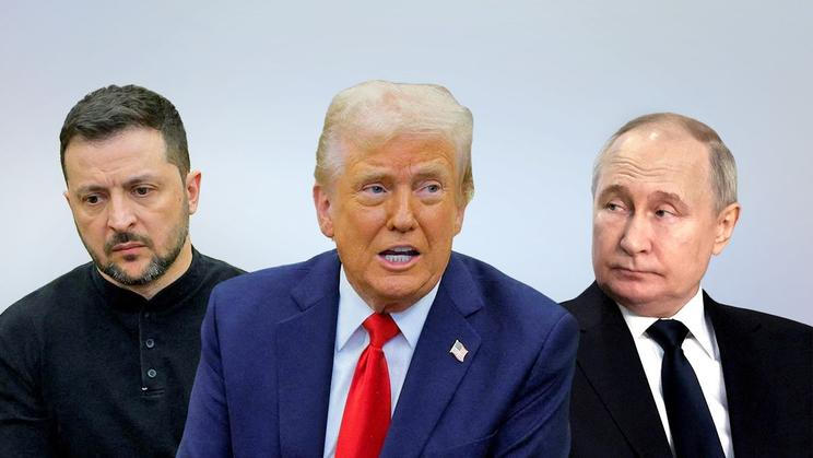 koláž - Zelenskyj, Trump, Putin