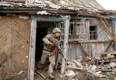 Ukrainian serviceman attends a military exercise between combat missions in Kharkiv region