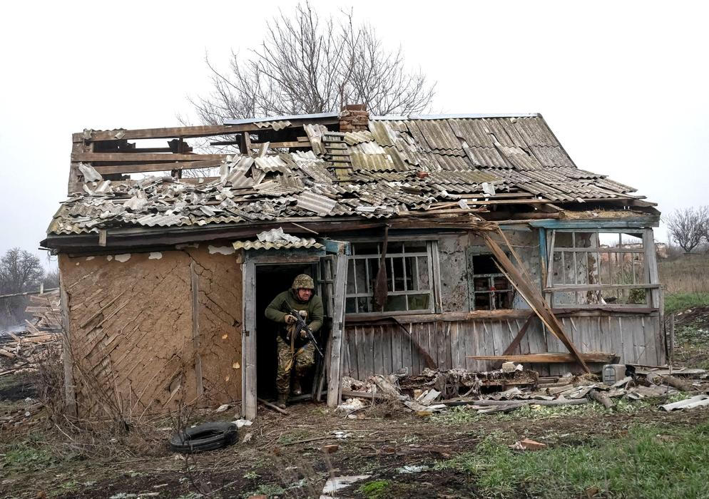 Ukrainian serviceman attends a military exercise between combat missions in Kharkiv region