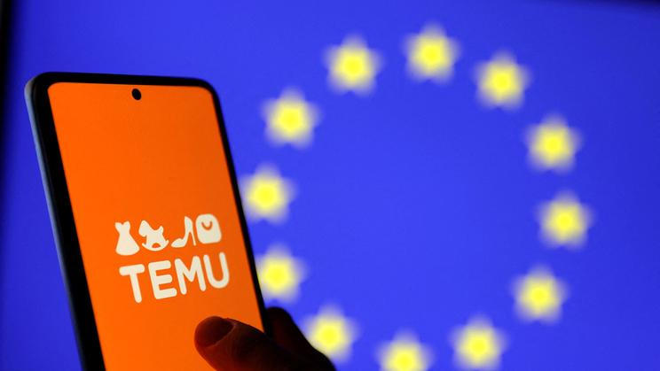 FILE PHOTO: Illustration shows Temu logo and EU flag