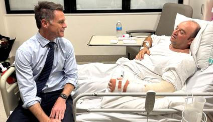NSW Premier Chris Minns visits Ahmed al Ahmed at the hospital, in Sydney