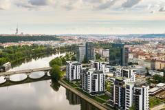 Beautiful,Panoramic,Aerial,View,Of,Prague,Marina,,Harbour,Holesovice,,Liben
