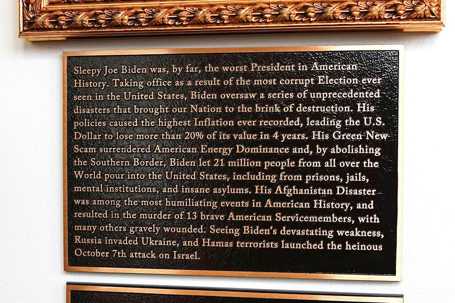 A plaque dedicated to former U.S. President Joe Biden at the "Presidential Walk of Fame" at the White House