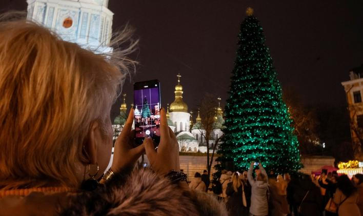 Ukraine's main Christmas tree is illuminated in Kyiv