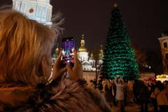 Ukraine's main Christmas tree is illuminated in Kyiv