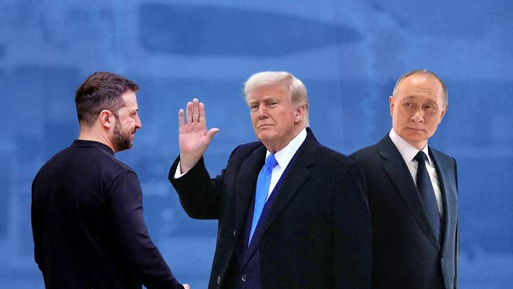 koláž - Zelenskyj, Trump, Putin