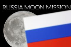 FILE PHOTO: Illustration shows words 'Russian Moon Mission', Moon and a Russian flag