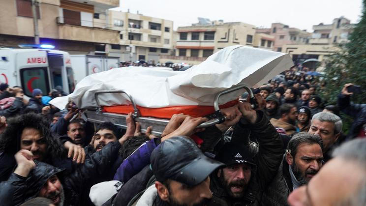 Funeral of several people who were killed in an explosion at a mosque of the Alawite minority sect yesterday, Syrian state news agency SANA said, in Homs